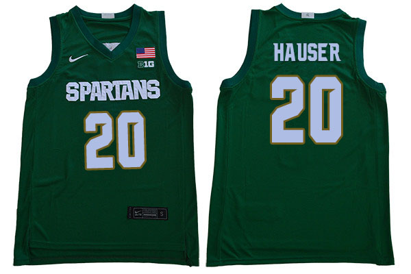 Men Michigan State Spartans #20 Joey Hauser NCAA Nike Authentic Green College Stitched Basketball Jersey PI41H13DH